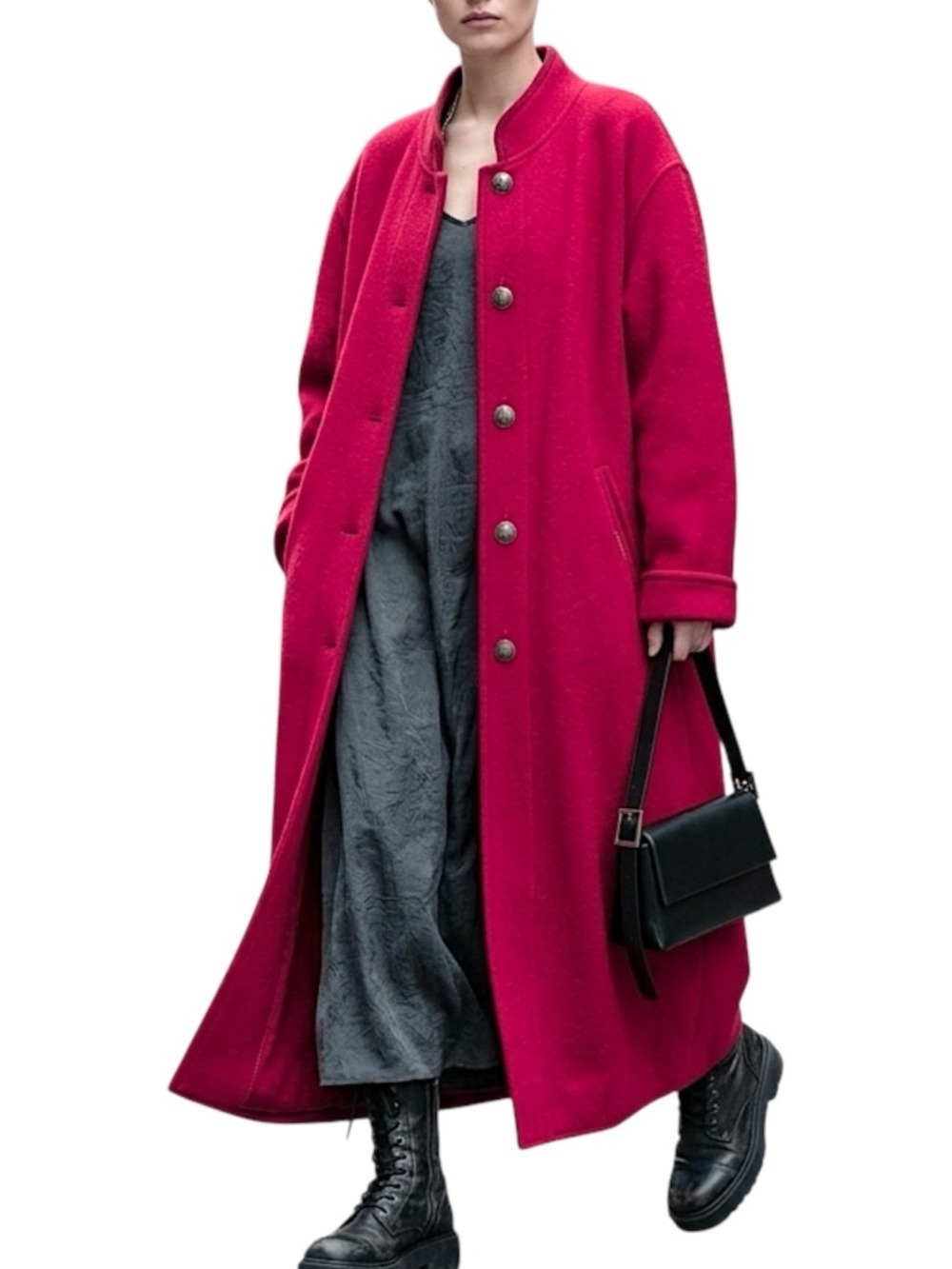VTG 90s Geiger Austria pure boiled wool red long sweater coat coatigan EU 38